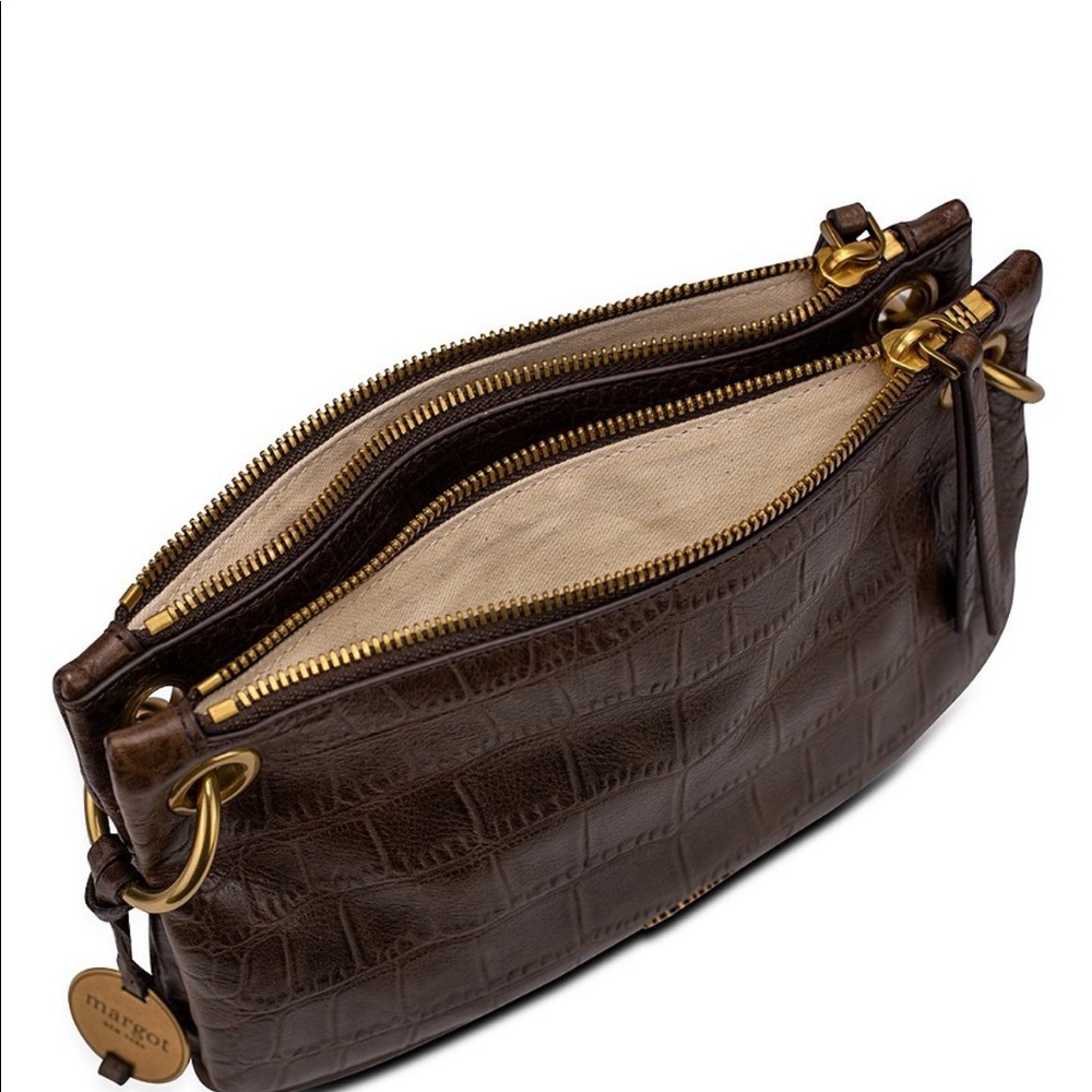 Kiera Double Zip Crocodile-Embossed Leather